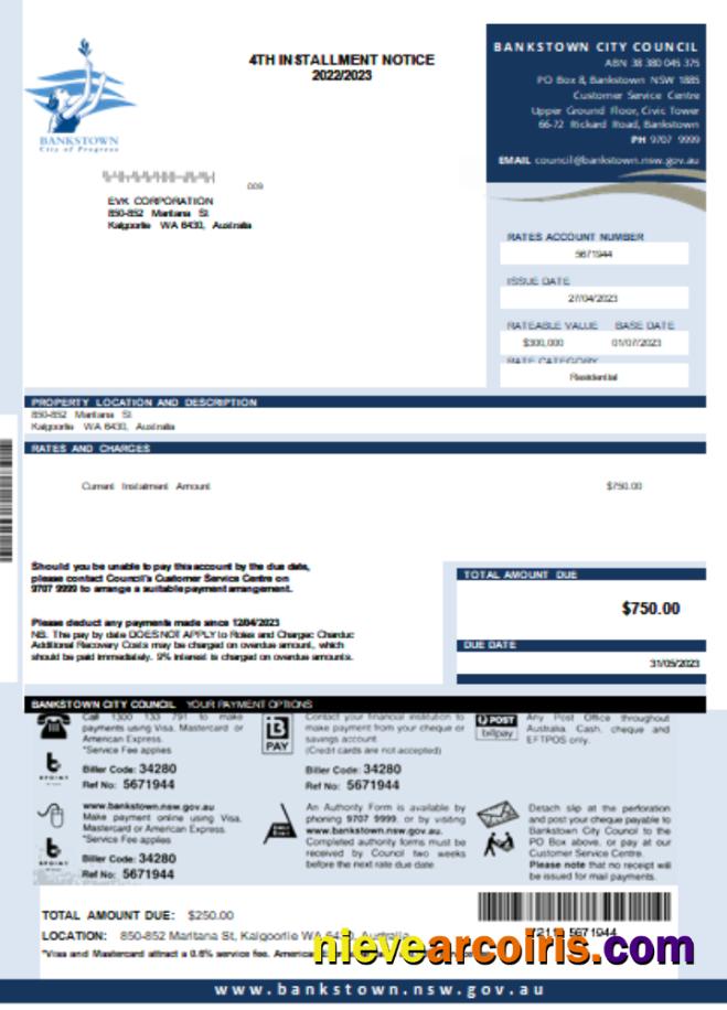 NSW Bankstown City Council utility business bill